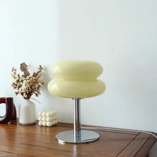 Retro-Tischlampe aus Glas in Beige