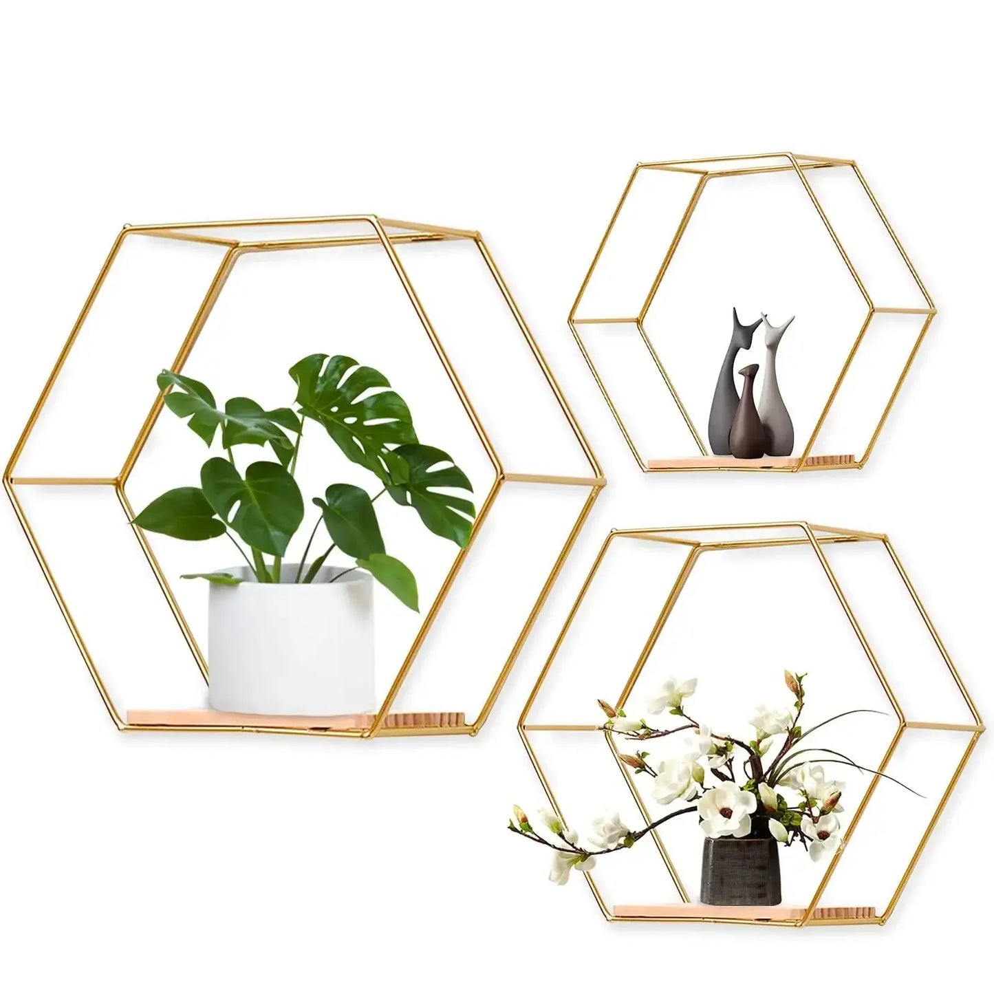 Drei Regale mit Hexagon-Design