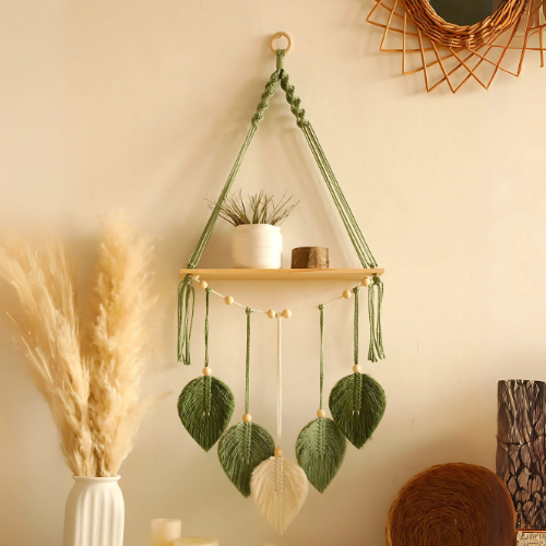 VERDE Hängeregal Boho – Handgefertigtes Regal aus Baumwollseil & Holz Marquille