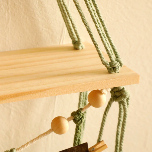VERDE Hängeregal Boho – Handgefertigtes Regal aus Baumwollseil & Holz Marquille