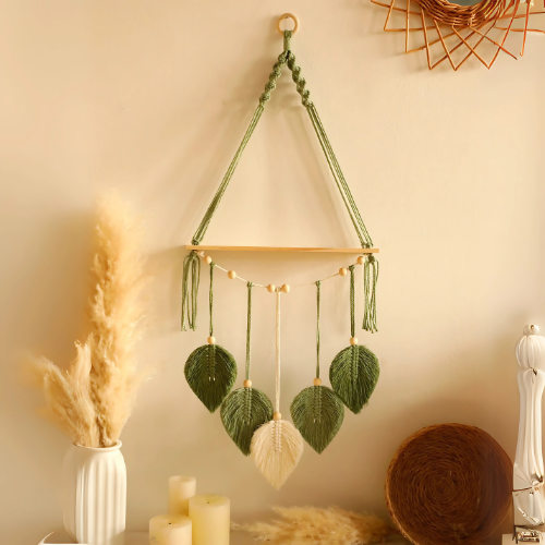 VERDE Hängeregal Boho – Handgefertigtes Regal aus Baumwollseil & Holz Marquille