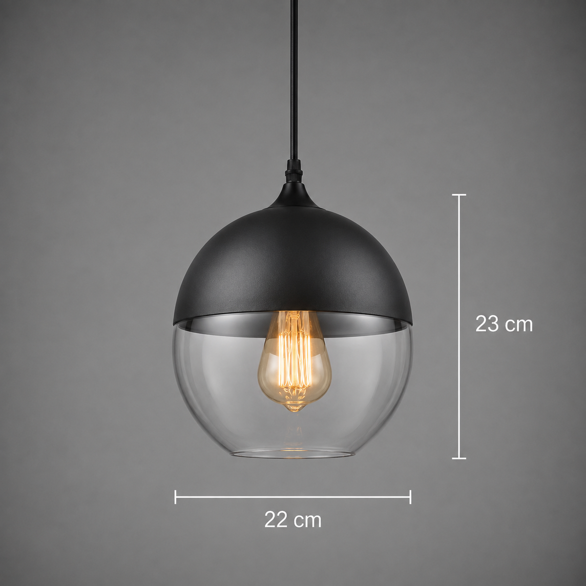 Runde Hängelampe in Schwarz mit transparentem Glas