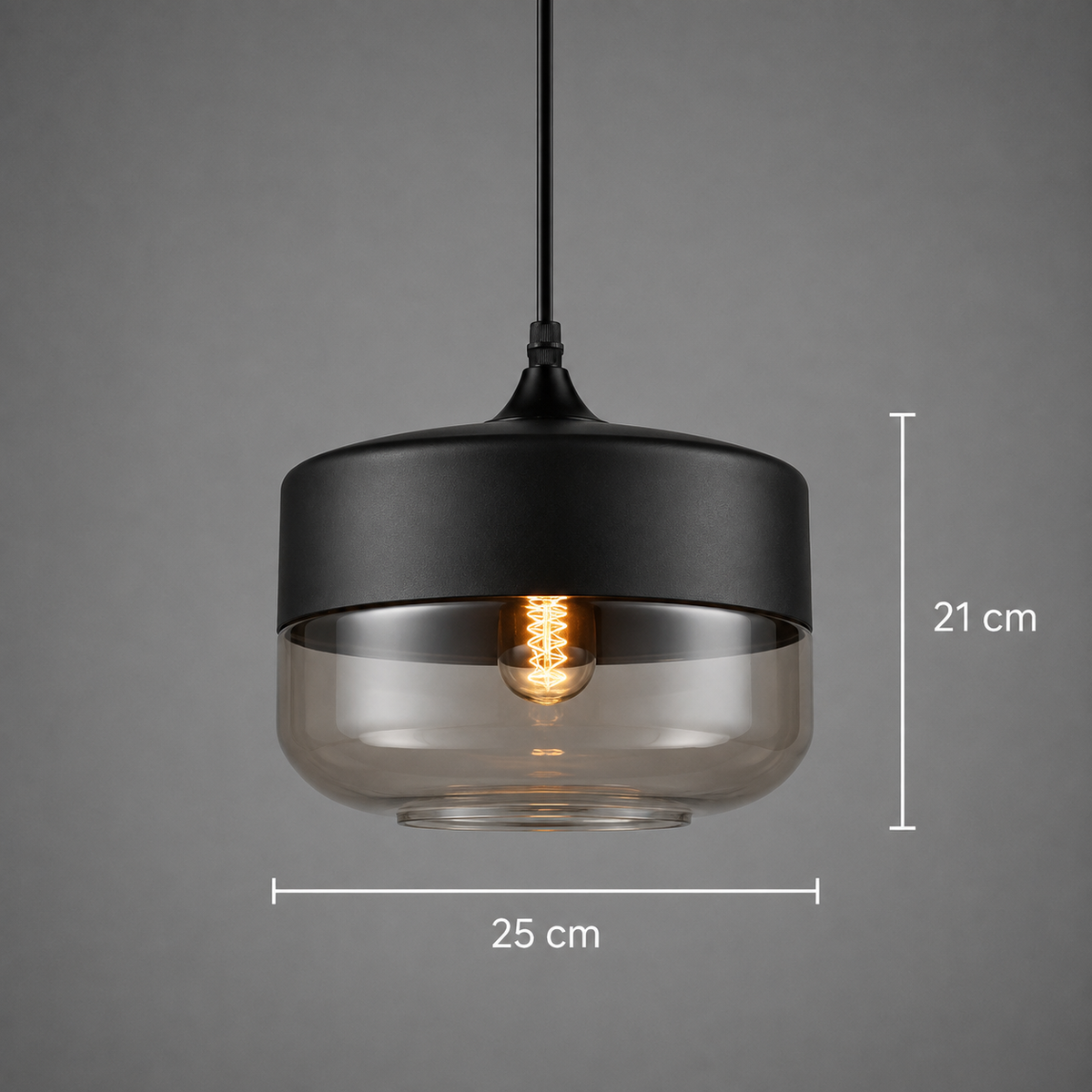 Ovale Hängelampe in Schwarz mit transparentem Glas