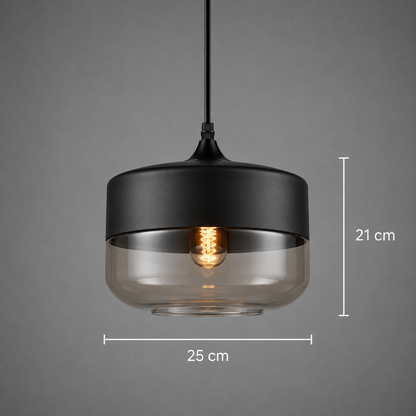 Ovale Hängelampe in Schwarz mit transparentem Glas